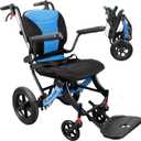 Wheelchairs for Adults Ergonimic Transport Chair Lightweight Foldable with Telescopic Handle 11-inch Big Wheels for All Terrains Travel Wheelchair with Removable Cushion (16.5"Width, Blue)