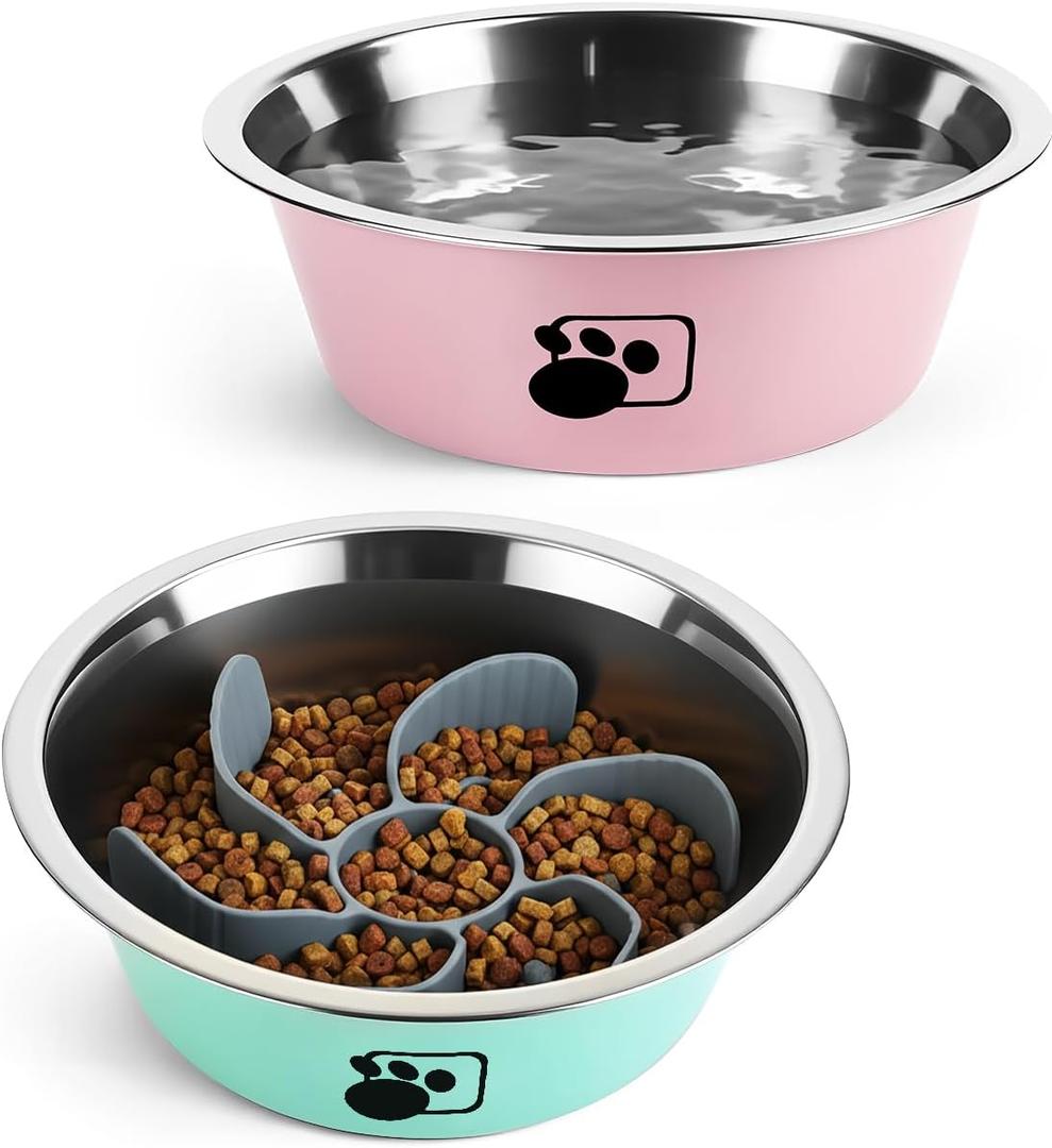 Slow Feeder Dog Bowls,6cups Large Capacity,Set of 2,Including Two Bowls and one Slow Feeder Insert,Suitable for Large and Medium-Sized Dogs