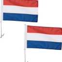 2 Pack Netherlands Car Flags 11" x 17" with Flagpole Mount,Premium 200D Polyester Holland National Car Flag,19" Flagpole Fixed Window Clip Mount for Most Vehicle Window.