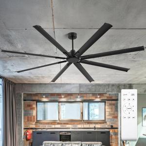 84-inch industrial ceiling fan, 6-speed garage ceiling fan with remote control, 8 aluminum blades, large ceiling fan with a quiet reversible DC motor suitable for garages, gyms, and offices.