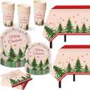 Christmas Party Supplies,102 Pcs Merry Christmas Themed Party Set,Xmas Dinnerware Sets,Xmas Tablecloths Plates Cups Napkins,Holiday Tableware For New Year,Outdoor Picnic,Home,Dinner Party Decoration