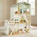 Giant bean Modern Wooden Dollhouse with Lights & 37PCS Furniture Set, Large