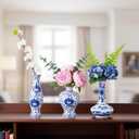 Set of 3 Small Blue & White Porcelain Vases, Fambe Glaze Porcelain Vases Set of 3, Classic Ceramic Flower Vases for Home Dcor