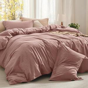 Bedsure Comforter Set - Cotton Fabric with Microfiber Inner Fill, Pink Clay Soft Bed Set for All Seasons, 3 Pieces, 1 Comforter (82" x 86") and 2 Pillow Cases (20" x 26")