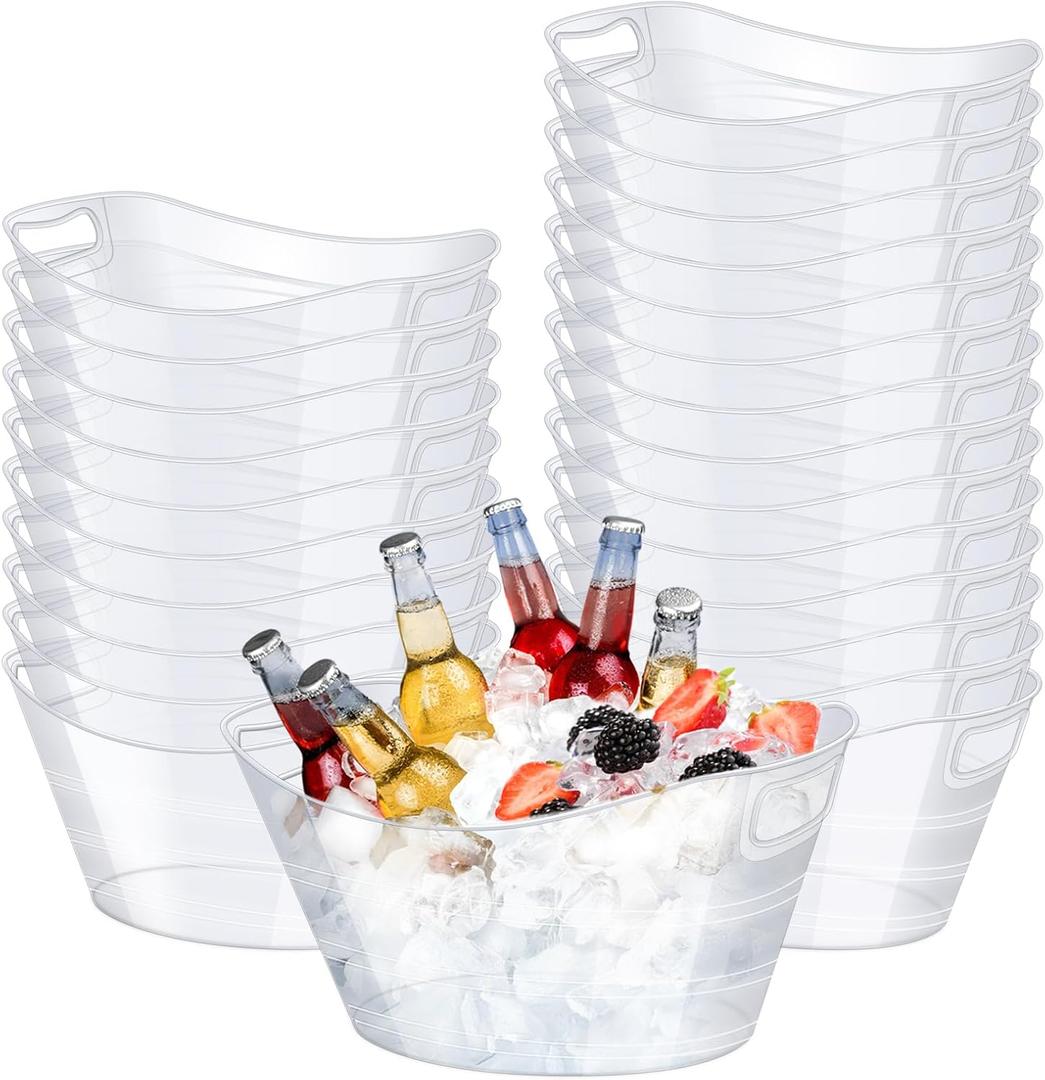 Ice Buckets for Parties 24pcs, 4.5L Drink Tubs for Parties with Handles, Drink Cooler Bucket Chiller for Bar Banquet, Clear Beverage Champagne Storage Basket Family Gathering Supplies, Large Plastic Tubs