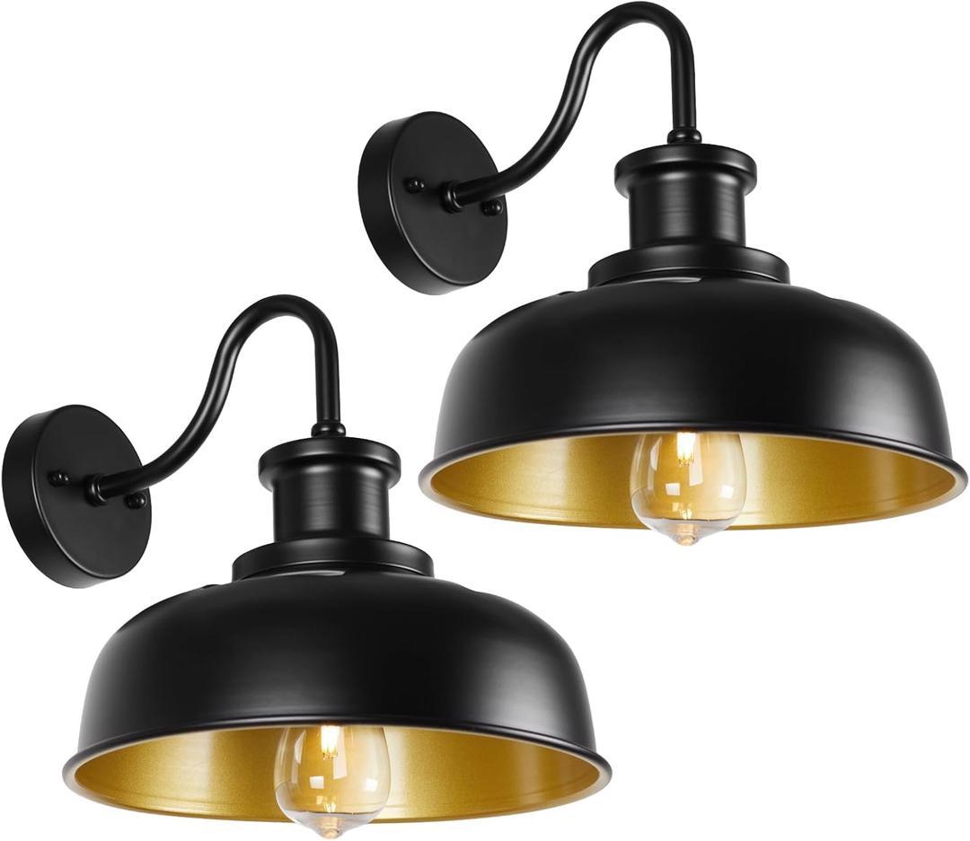 Solar Barn Lights for Outside, Outdoor Wall Light Solar Powered, Farmhouse Exterior Wall Sconces, Industrial Outside Lighting Fixture, Rustic Lanterns Work with Gooseneck Barn Shed Coop Patio