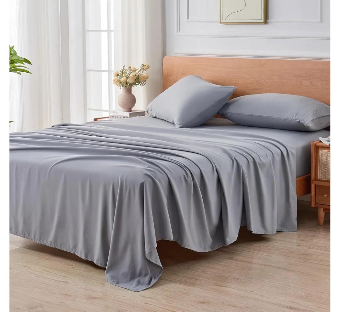 Microfiber Sheet Set Full Size, Brushed Microfiber Bed Sheets- Super Soft, Easy to Care for, Breathable, Cooling, Deep Pocket Fitted Sheet, Flat Sheet, and 2 Pillowcases(Silver Gray,Full)