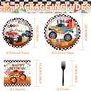 96 Pcs Monster Theme Truck 3rd Birthday Party Supplies Monster Theme Truck Plates and Napkins Checkered Tableware Set Monster Birthday Decorations for 3rd Kids Boys Monster Theme Truck Party Serves 24