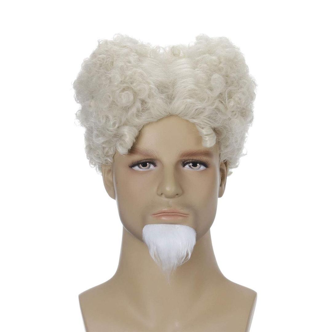 QACCF Mens Short Curly Light Blonde Halloween Costume Wig with goatee (Light Blonde)