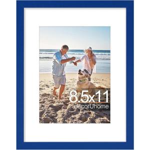decorUhome 8.5 by 11 Picture Frame, Display Pictures 6x8 with Mat or 8.5x11 without Mat, Wall & Tabletop Display Certificate Frame, Royal Blue, 1 Pack