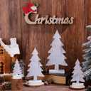 Sawysine 4 Pcs Wooden Christmas Tree Tabletop Decor Rustic Wood Christmas Trees Table Centerpieces Christmas Tiered Tray Decor Wood Trees with Rectangular Base for Xmas Winter Holiday (White)