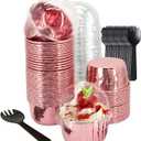 5oz Foil Muffin Cups Muffin Tins 50 Pack,LNYZQUS Jumbo Cupcake Liners with Lids,Disposable Ramekins Pans Cupcake Baking Cups Wrappers for Wedding Bakery-Rose Gold