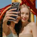 QVLANG for iPhone 16 Pro Max Case, Cute Wave Frame Curly Case, Plating Edge Soft Cover with Love Heart[1x Screen Protector] Soft TPU with[Full Camera Protection] Phone Cases for Women Girls, Black