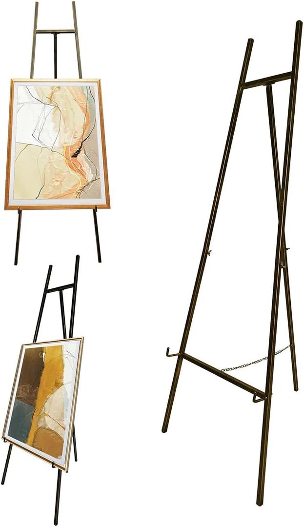 Iron Adjustable Arts & Crafts Easels,Metal Easel Stand with Chain Support for Mirror,58 Inch Floor Easels for Display Wedding Sign(Bronze)