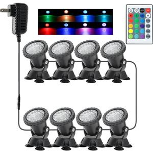 Color Changing Spotlight Underwater Pond Lights, Colored LED Fountain Lights Outdoor Landscape Spot Light RGB IP68 Waterproof Submersible Dimmable for Garden Yard Lawn Halloween (8 Lights)