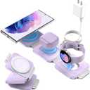 Pocket Wireless Charger for Samsung Android Phone, Foldable Travel Wireless Charging Station/Stand Compatible for Samsung S25 Ultra/S24/Z Flip 6/5, Watch Charger for Samsung Watch 7/Buds Pro3/2(Purple)