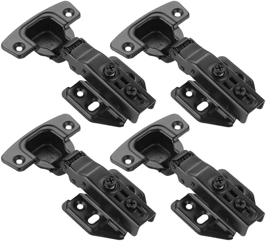 JQK Cabinet Hinges Black, 100 Degree Soft Closing Full Overlay Door Hinge for Frameless Cabinets, Stainless Steel Matte Black Finish, 4 Pack, CH100-PB-P4