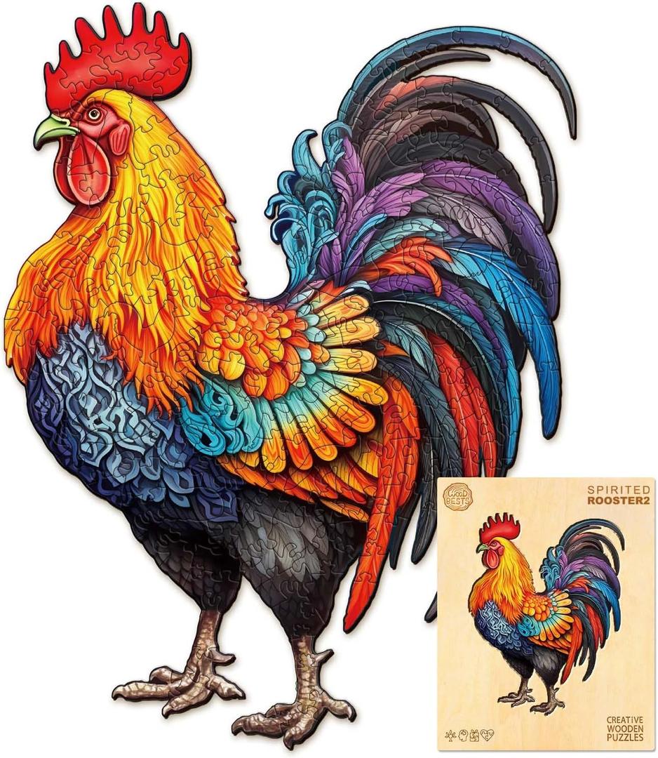 Wooden Puzzles for Adults, Rooster Puzzles, 200 Pieces Puzzle for Adults, Christmas Puzzle Gifts for People, DIY Wooden Jigsaw(M-12.6 * 9.6in)