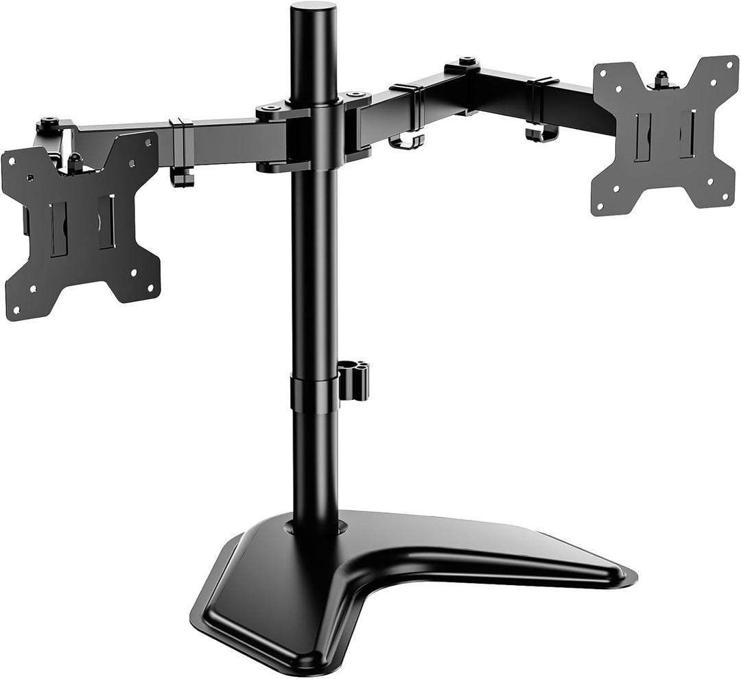 WALI Dual Monitor Stand for Desk, Monitor Stands for 2 Monitors up to 27 inch, Dual Monitors Mount Fits up to 22lbs, Free Standing Full Motion Dual Monitor Arm for Desk (MF002), Black