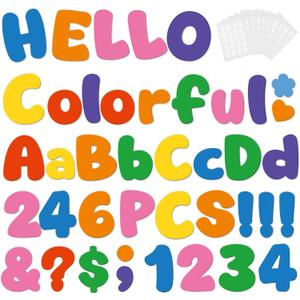 246 Pcs Bulletin Board Letters 4 Inch, Colorful Cutout Letters for Classroom Wall, Poster Board Letter with Adhesive Dot Alphabet Numbers Punctuation for Display School and Classroom Decor (Colorful)