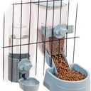 Oncpcare Rabbit Food and Water Bowl Set for Cage - Small Animal Food Dish for Rabbits, Ferrets, Cats, Birds (Blue)