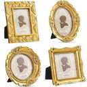 Vicenpal 5 Pcs Small Gold Picture Frames Vintage Mini Photo Frames Oval Baroque Antique Ornate Decor Rectangle for Gallery Hotel Wall Jewelry Photo Tabletop Display, 2.5x3.5 Inch, 3x3 Inch(Relief)