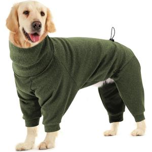 Dotoner Pullover Dog Sweater with Leash Hole - High Collar Cold Weather Vest for Large Dogs - Indoor & Outdoor Use (Green), XL