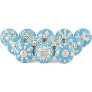 Kitchen Cabinet Knobs - Pack of 12 - Indian Countryside Colorful Assorted Ceramic Drawer Pull Handle for Kitchen Cupboard Wardrobe Knob Boho Room Interior Decor - Sky Blue