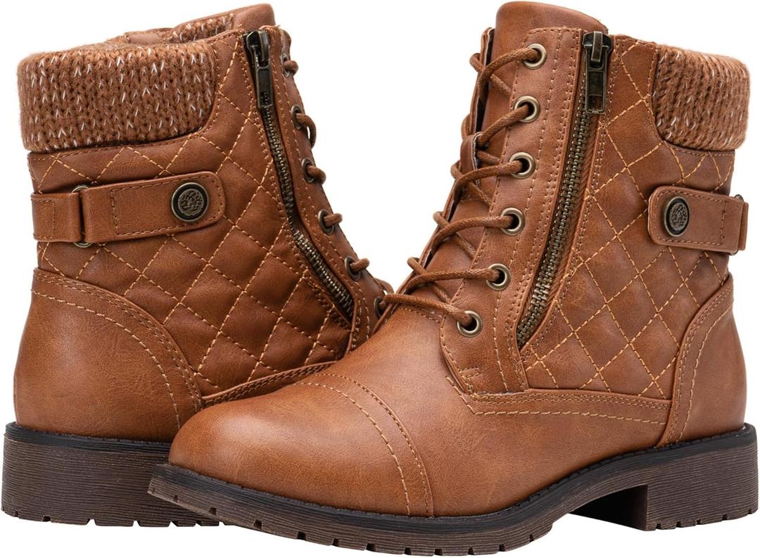 Vepose Women's Combat Ankle Boots Lace up Comfortable Short Booties Low Heel (12, Brown)