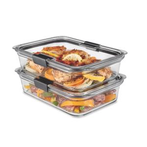 Rubbermaid Brilliance Glass Food Storage Containers, 8 Cup, Set of 2, BPA-Free, Leak-Proof, Clear