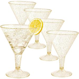 Cashger 50 Pack Plastic Martini Glasses 5 Oz Mini Dessert Cups Clear Cocktail Glasses with Cocktail Sticks Clear Short Stem Shot Glasses for Party Wine, Desserts and Appetizers