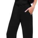 WIHOLL Lounge Sets for Women 2 Piece Vacation Outfits Short Sleeve Tops with Side Ruched Wide Leg Pants Matching Sets (Black, S)