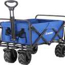EchoSmile Heavy Duty 350 Lbs Capacity Collapsible Wagon, Outdoor Folding Camping Grocery Portable Utility Cart, Adjustable Rolling Carts, All Terrain Sports Wagon with Big Wheels (Blue)