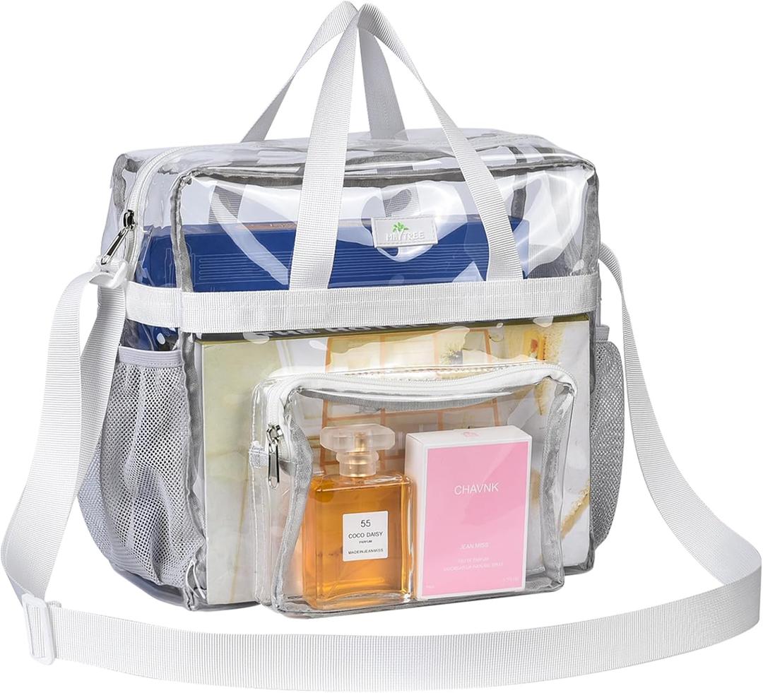 MAY TREE Clear Bag for Stadium Events 12612 Clear Tote Lunch Bag with Reinforced Straps for Work, Sporting Events and Gym, White