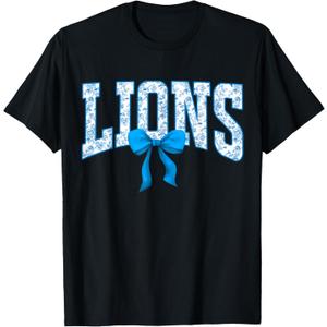 Lions Floral Toile Blue Coquette Bow Girls Womens Kids T-Shirt, Small