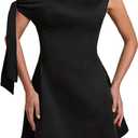 Floerns Women's Elegant Off The Shoulder Mini Dress Tie Side Sleeveless Formal A Line Dresses Black Solid Pure Small