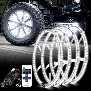 4PCS 17" Super Bright Double Row White Wheel Lights Rim Lights with Remote Control for Truck SUV Car Easy Install Unique Style