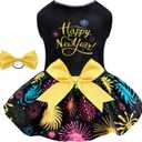 CuteBone Happy New Year Dog Dresses Velvet Holiday Small Dogs Clothes Onesie Pet Apparel Girl Puppy Skirt with Bow Hair Rope CVA56XS-D, XS