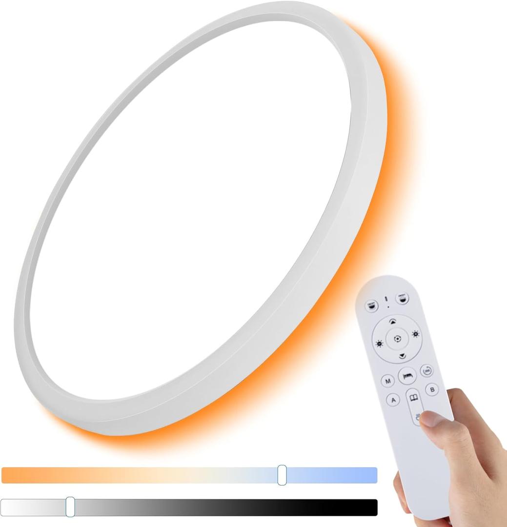 Dimmable LED Flush Mount Ceiling Light Fixture with Remote Control, 24W 2400LM, 12Inch, 2000K Warm Night Light & 3000K-6500K, Modern Super Slim Ceiling Lamp for Bedroom Kitchen, White, 1 Pack