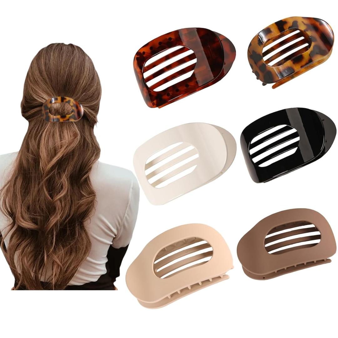 6PCS Flat Hair Clips for Women, French Design Flat Hair Claws, Secure Hold Inner Teeth Hair Claw Clips, Strong Hold No Slip Hair Barrettes For Lying Down Holiday Christmas Gifts