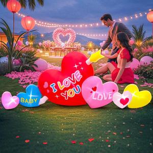 KOOY 9FT Mothers Day Inflatables Outdoor Decorations, Valentine Blow Up Inflatable Hearts Decoration, Love Inflatable Valentines Yard Decorations with LED Lights for Wedding Anniversary Lawn