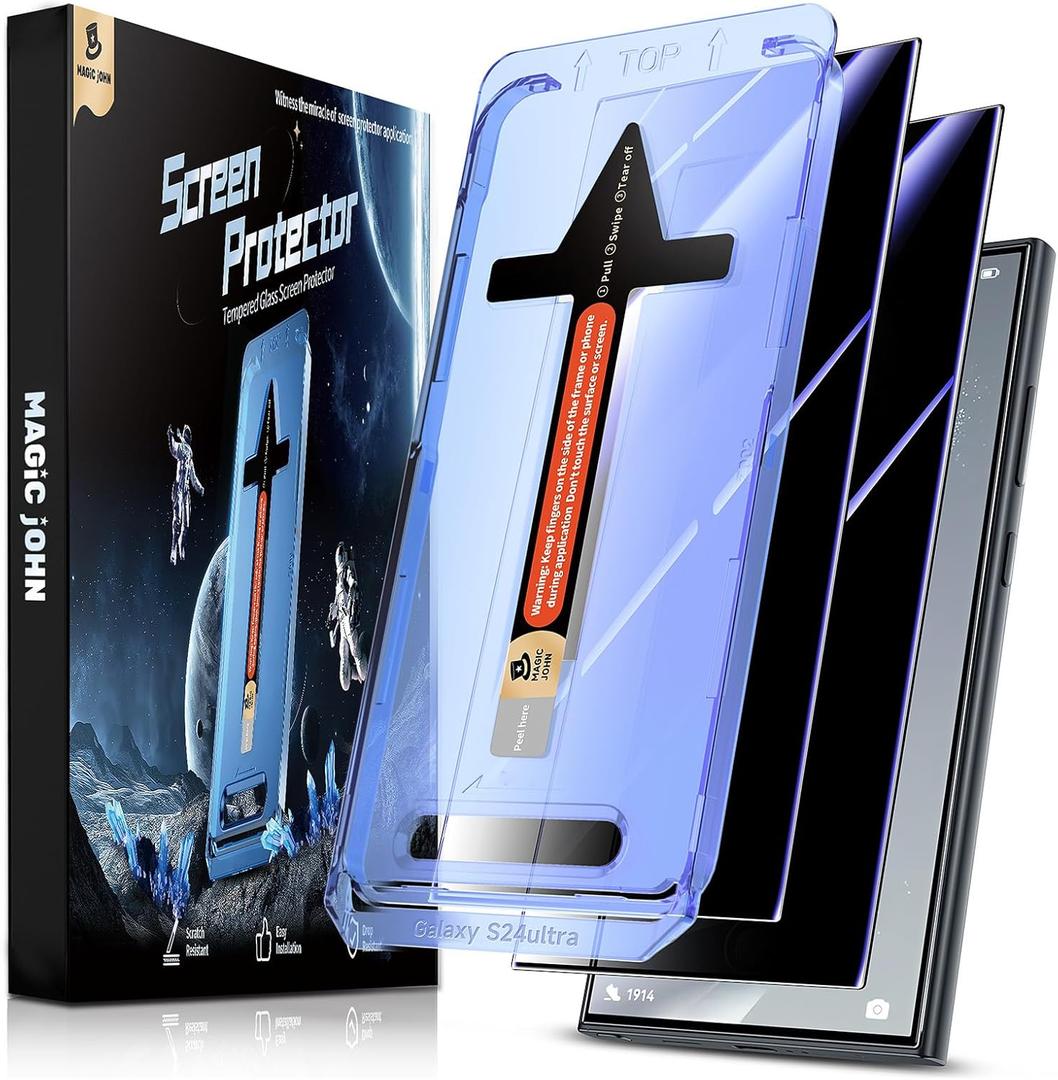 MAGIC JOHN 2 Pack for Samsung Galaxy S24 Ultra Privacy Glass Screen Protector 6.8 inch, 28 Anti-spy Tempered Glass Film, Auto Dust-Elimination Installation, Bubble Free, Case Friendly