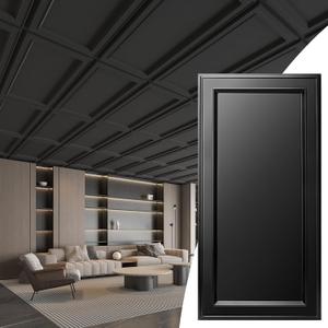 WOWSTAR 12-Pack 2x4ft Drop Ceiling Tiles, Waterproof Glue-Up Ceiling Panels, Modern Style 3D Wall Panels, Black