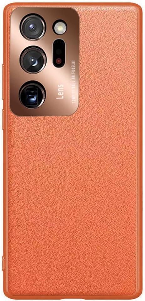For Samsung Galaxy Note 20 Ultra Case with Leather Quality and Full Metal Lens Back,Slim Cover,Anti-Drop,Orange