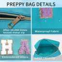 3 x Preppy Makeup Bag for Women, Cosmetic Bag Letter Pouch Purse with Handle, Waterproof Portable Glitter Nylon Travel Toiletry Bag Organizer with Zipper (A-Blue)