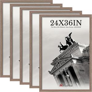 24x36 Poster Frame 5 Pack, Walnut Solid Wood Picture Frame for Wall