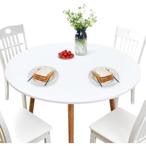 NEWISHER Round Fitted Table Cover Spandex Stretch Tablecloth White Table Top Cover with Elastic Edged for Dining Picnic Patio 60 inch