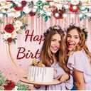 Pink Happy Birthday Backdrop for Women 7x5Ft Pink and Red Rose Birthday Backdrop Banner for Girl 's Party Decorations Banner for 30th 40th 50th Women Polyester Photography Background 7x5Ft