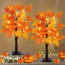 Fall Maple Tree Light 2 Pack, Fall Decorations USB & Battery Operated Light Up Artificial Pumpkins Maple Acorn Tree for Fall Halloween Thanksgiving Table Harvest Home Indoor Decoration