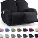 KinCam Recliner Covers, Stretch Reclining Chair Covers, Recliner Sofa Slipcovers Stripe Jacquard Recliner Couch Covers Furniture Protector Covers for Pet Kid (2 Seater, Black)